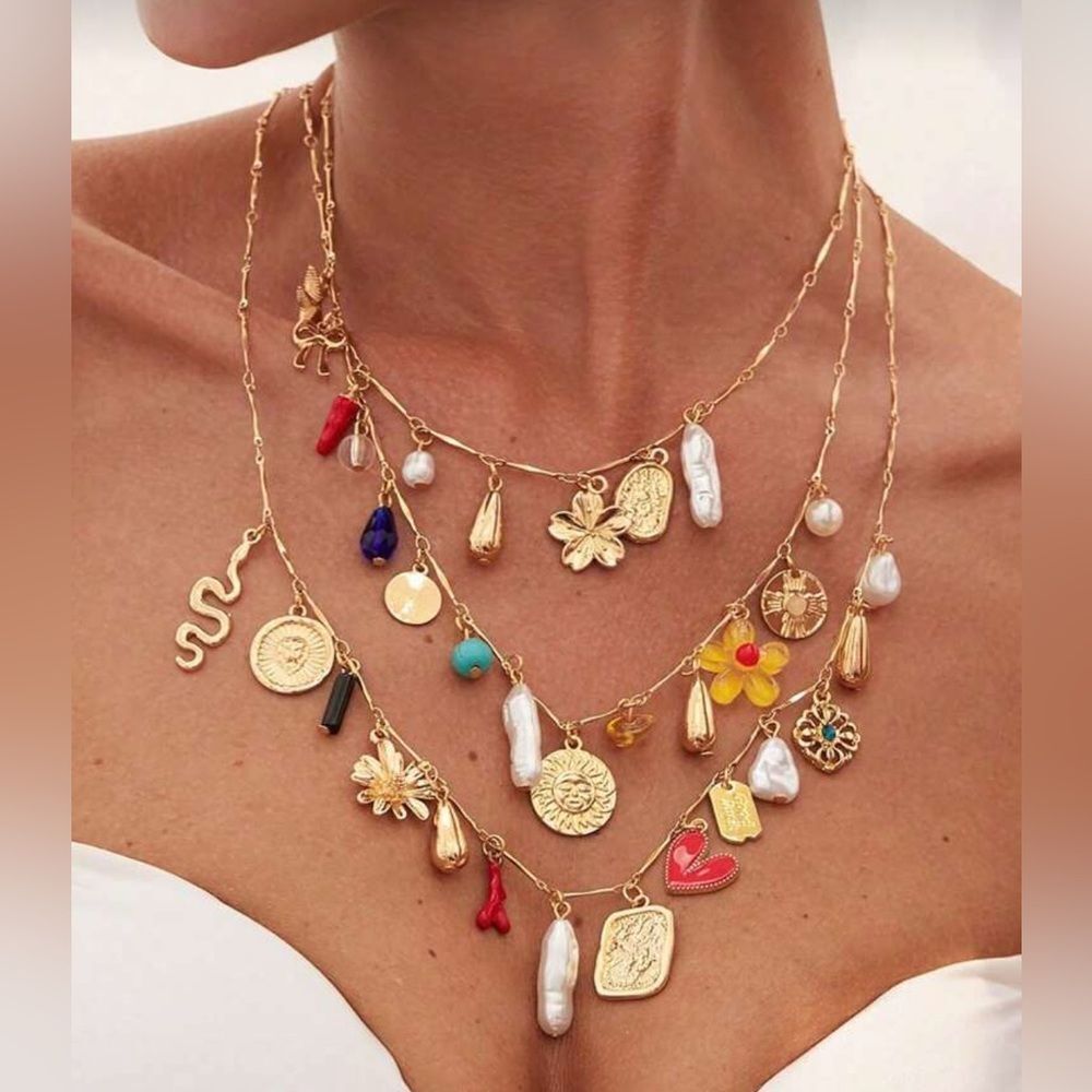 Gold Multi-Layer Charm Necklace S1092